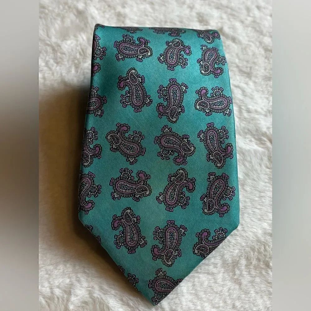 Mario Valentino Vintage 100% Silk Tie Made In USA Turquoise